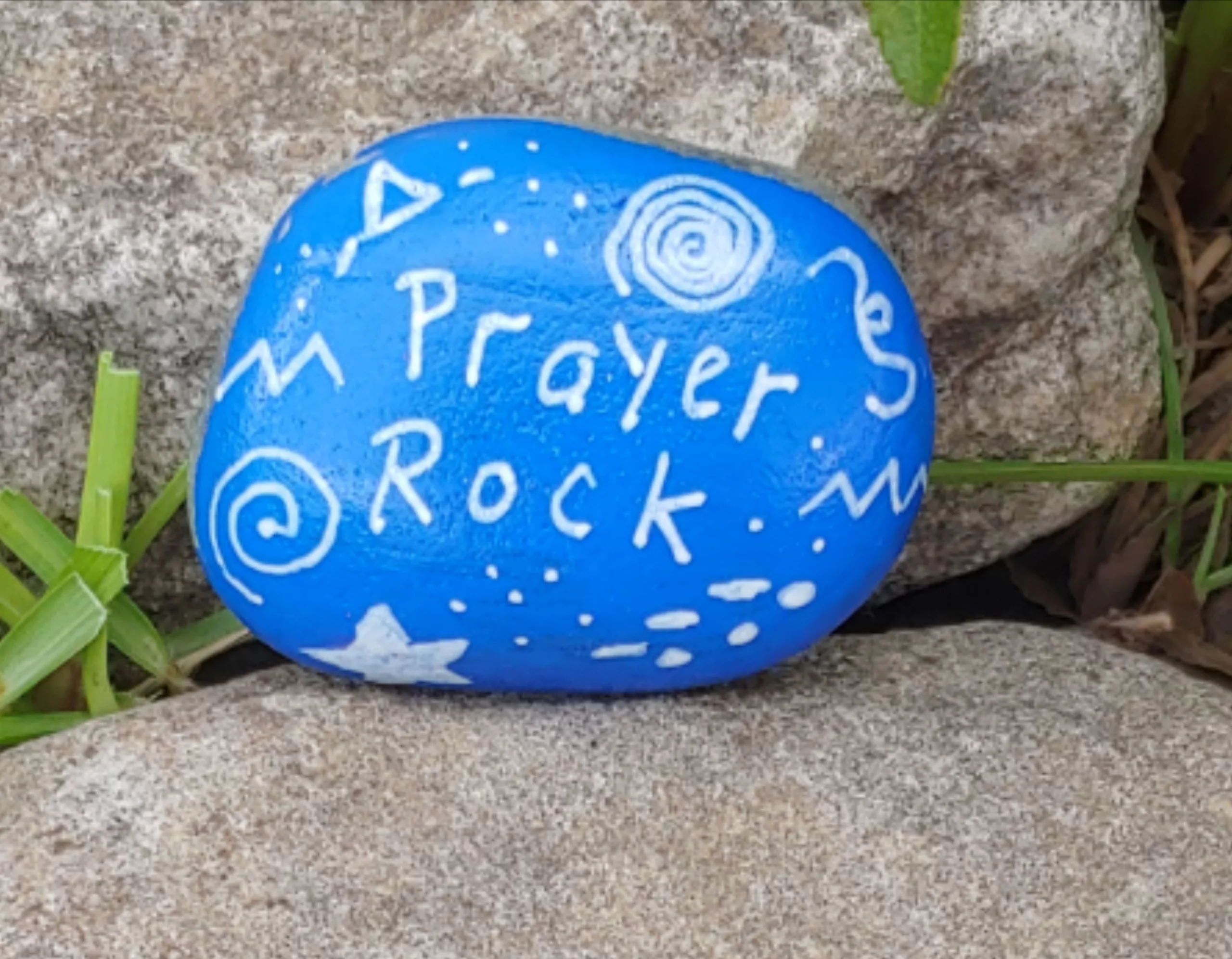blue prayer rock for children's ministry easter idea
